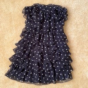 Strapless polka dot ruffle dress